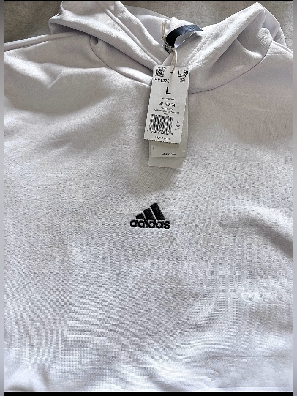 adidas Embossed All Over Graphic Love  Hoodie KANGAROO Pocket Sz L NWT FIRM - Picture 7 of 11